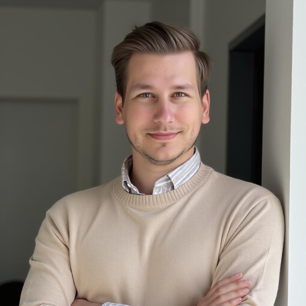 Nico Scheremet, Gründer von Schereffekt, mit verschränkten Armen in einem hellen Raum.